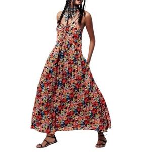 Free People Mulberry Flowy Floral Maxi Dress Sz XS Beachy All Over Print Beachy
